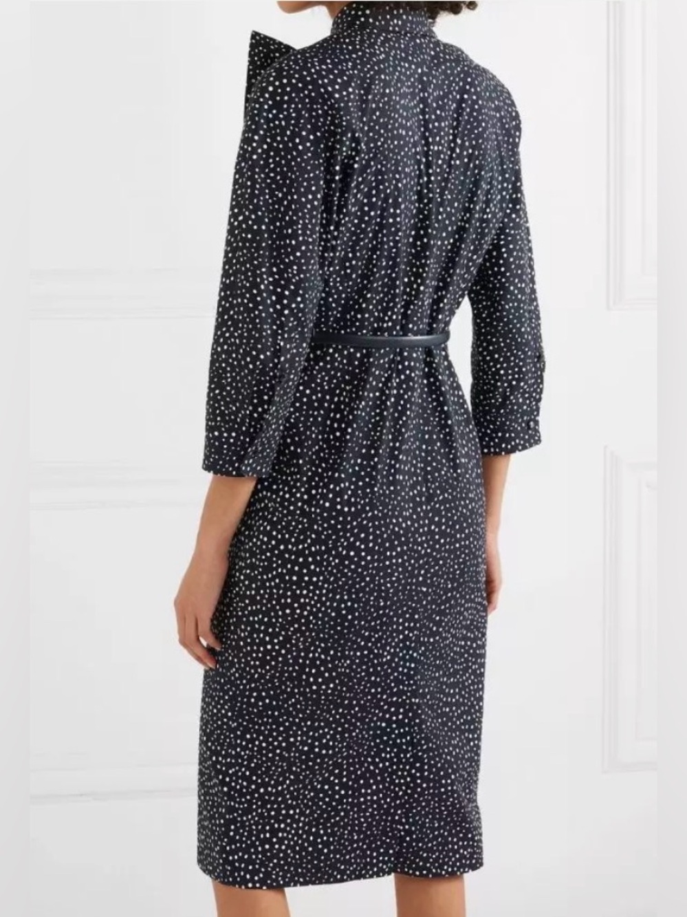 Max Mara Vicky Ruffle Polka Dot Navy Blue White Cotton Poplin Midi Dress - Picture 2 of 16